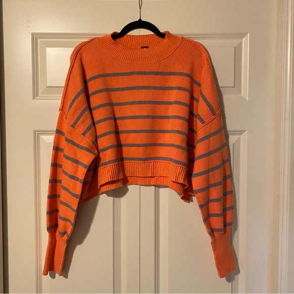FP Movement by Free People Cropped Coral and Lavender Striped Sweater - Picture 4 of 13